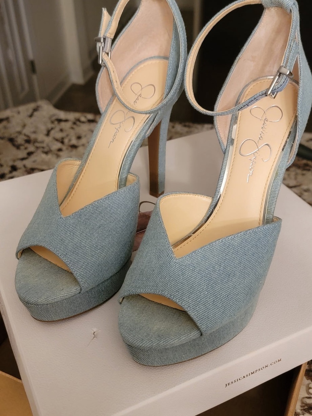 Jessica Simpson Light Blue Denim Platform Sandals - Open Toe Ankle Strap